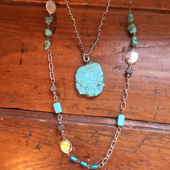 Vintage CHICOs Dual Layer Authentic Turquoise Suede Maxi Statement Necklace - Picture 10 of 16